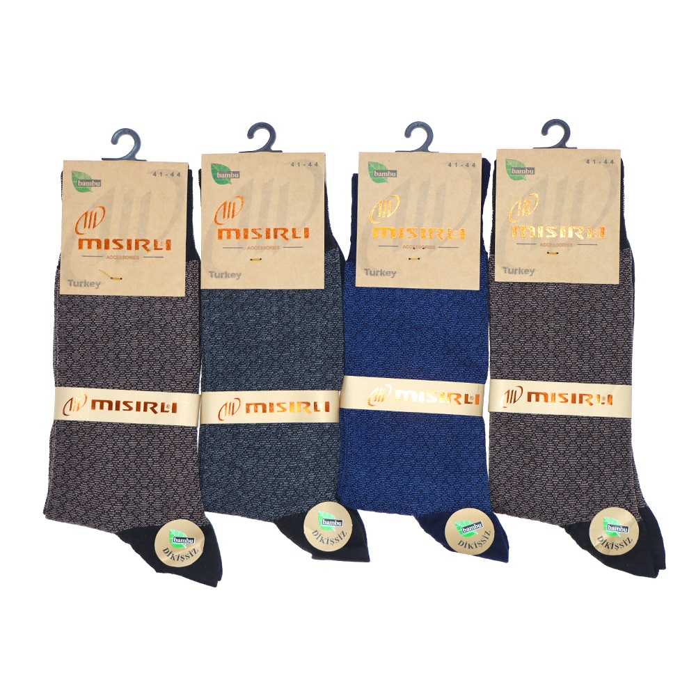 Mısırlı 8486 Erkek Dikişsiz Bambu Kraft Jakarlı Likralı Soket Çorap - Karışık Renk