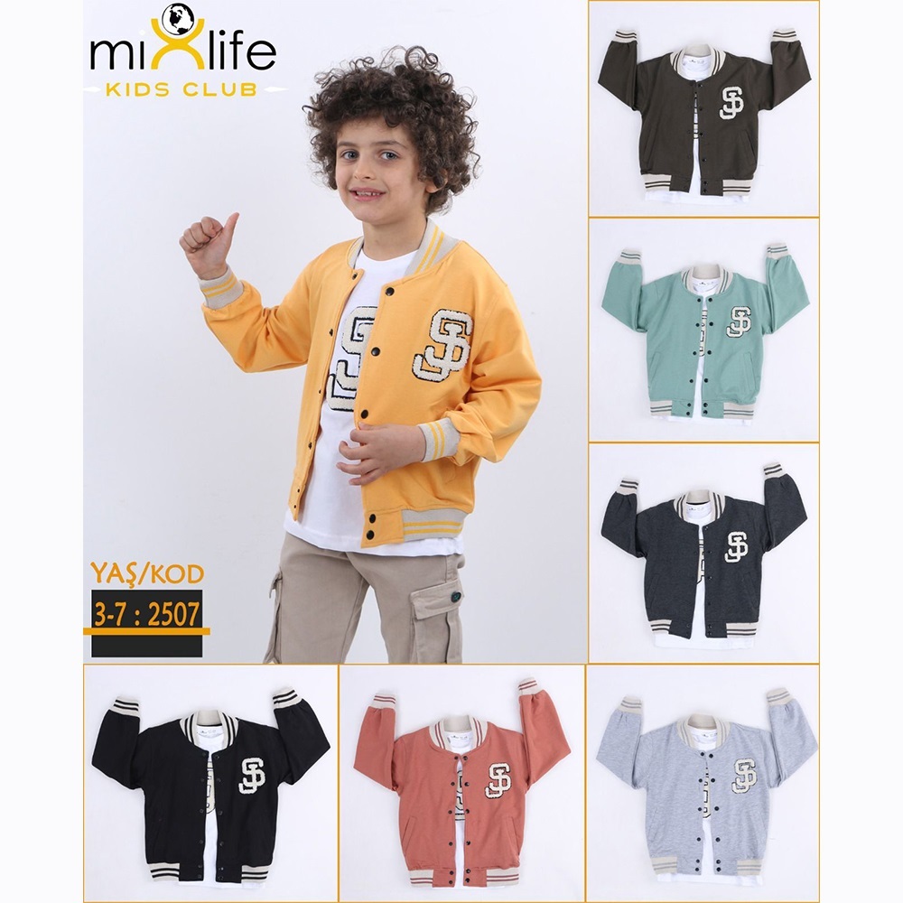 Mix Life 2507 Erkek Çocuk Penyeli 2 İp Js Süzine Nakışlı Kolej Ceket Takım 3-7 Yaş
