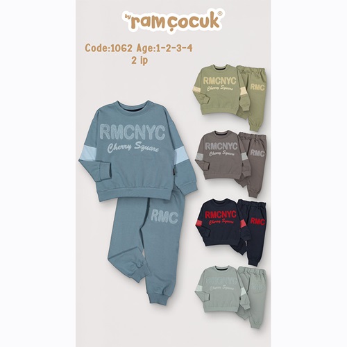 Ram Çocuk 1062 Erkek Çocuk 2 İp Rmcnyc Süzine Nakışlı Takım 1-4 Yaş - Mint Yeşil
