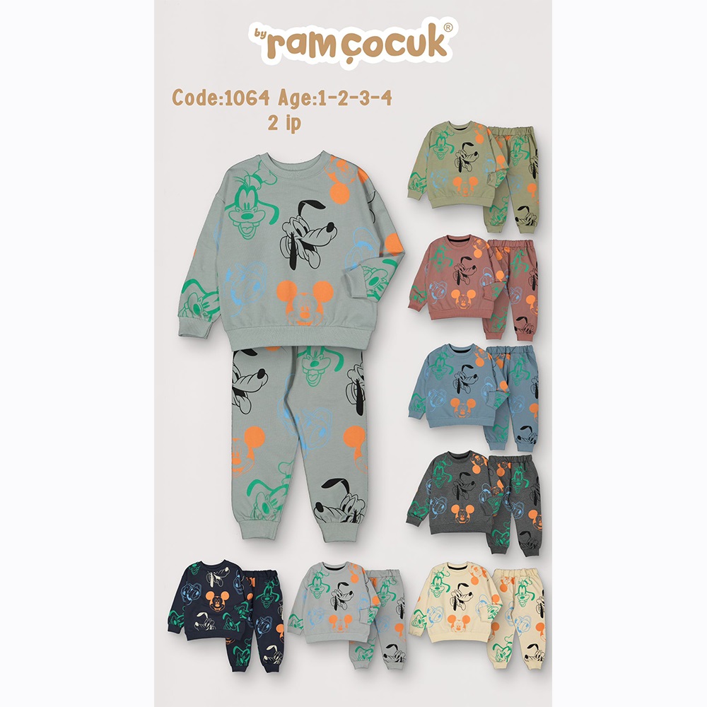 Ram Çocuk 1064 Erkek Çocuk 2 İp Çizgi Karakter Baskılı Takım 1-4 Yaş