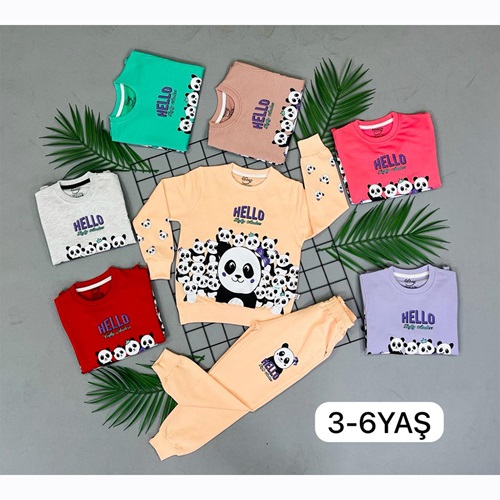 Tomıca 94015 Kız Çocuk 2 İp Sıfır Yaka Panda Baskılı Takım 3-6 Yaş - Yeşil