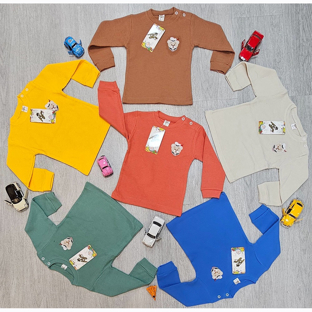 KSM Erkek Bebe Waffle Ayı Nakışlı Omuzdan Çıtçıtlı Badi 6-18 Ay