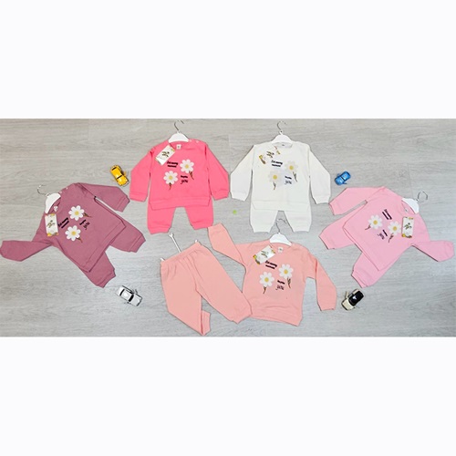 KSM 1055 Kız Bebe Waffle Çiçek Nakışlı Takım 6-24 Ay