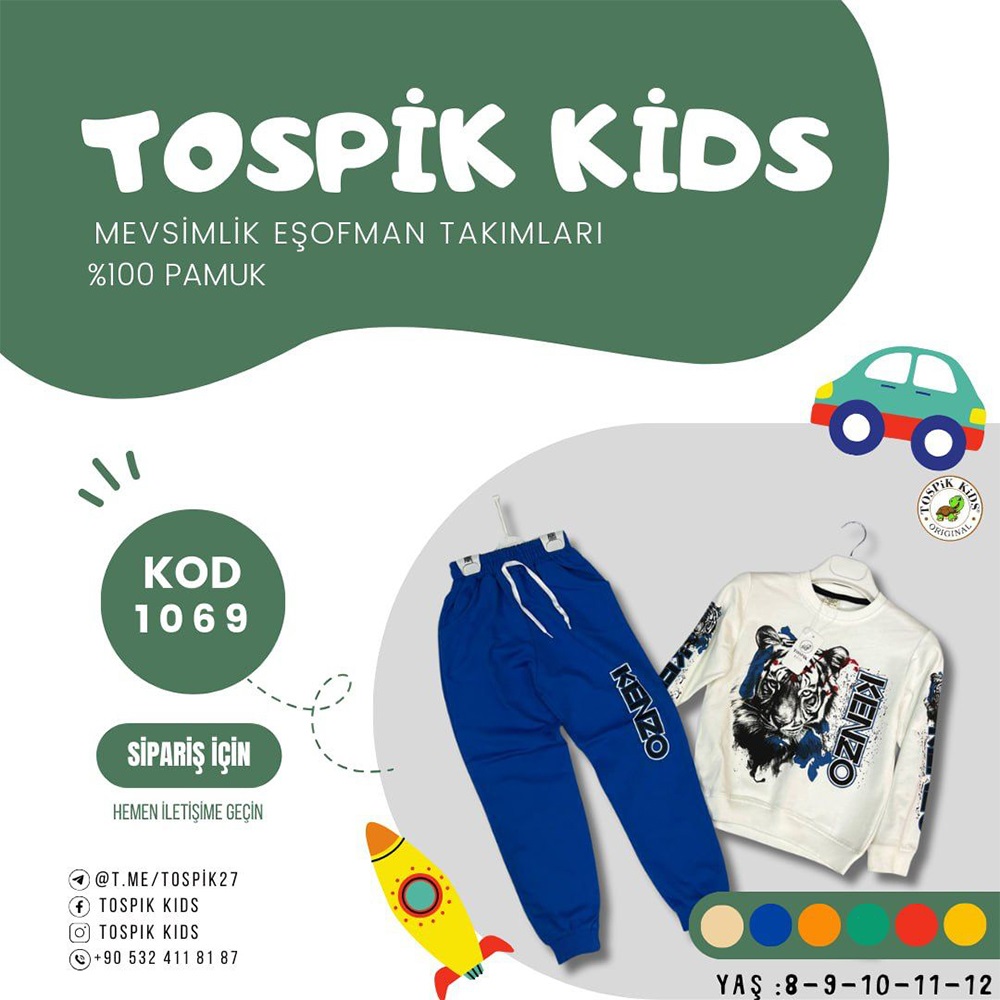 KSM Erkek Çocuk Penye Sıfır Yaka Kenzo Baskılı Takım 8-12 Yaş - KSM Erkek Çocuk Penye Sıfır Yaka Kenzo Baskılı Tak - Yeşil - 8-9-10-11-12 YAŞ