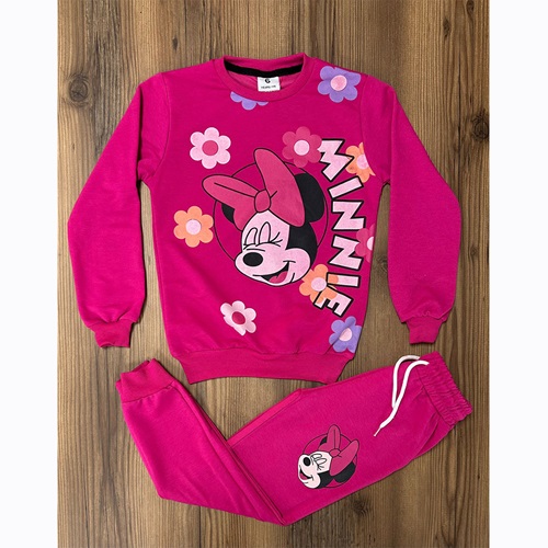 Bıcır Kids Kız Çocuk Penye Çiçekli Minnie Mouse Baskılı Takım 3-6 Yaş - Fuşya