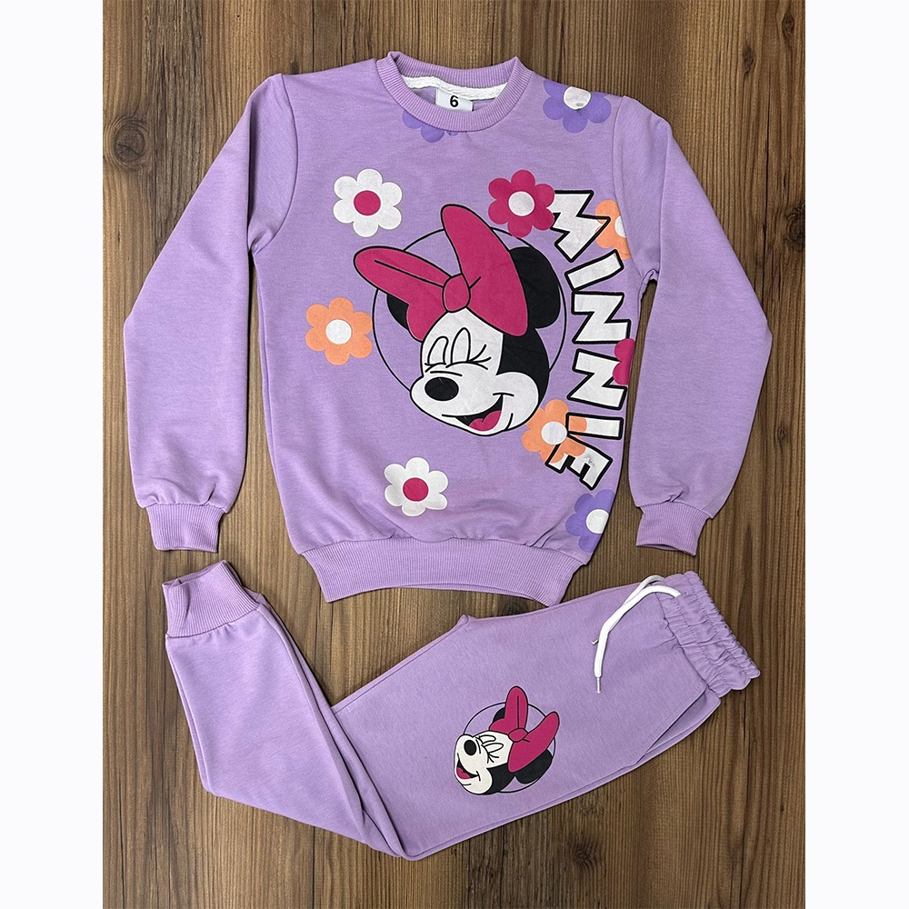 Bıcır Kids Kız Çocuk Penye Çiçekli Minnie Mouse Baskılı Takım 3-6 Yaş