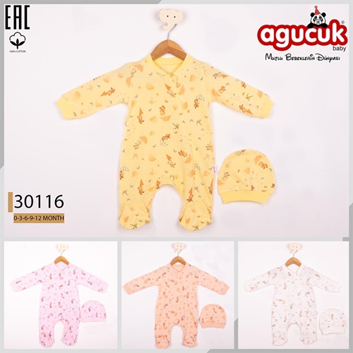 Agucuk Baby 30116 Kız Bebe Penye Şemsiyeli Ayıcık Baskılı Patikli Tulum 3-12 Ay - Pembe