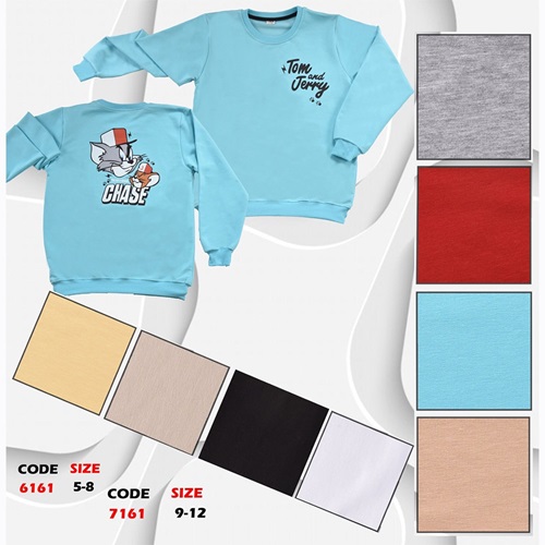 Zara 7161 Erkek Çocuk Tom & Jery Basklı Sıfır Yaka 2 İp Penye Sweat 9-12 Yaş - Beyaz