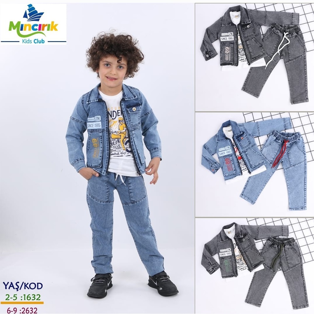 Mıncırık Kids 1732 Erkek Çocuk Aplike Nakışlı 3 Lü Gömlekli Takım 2-5 Yaş - Lacivert