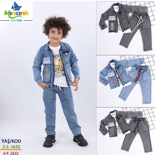 Mıncırık Kids 2732 Erkek Çocuk Aplike Nakışlı 3 Lü Gömlekli Takım 6-9 Yaş - Mint Yeşil