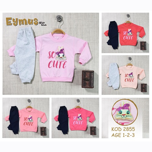 Eymus 2855 Kız Çocuk 2 İplik So Cute Tavşan Nakışlı Takım 1-3 Yaş