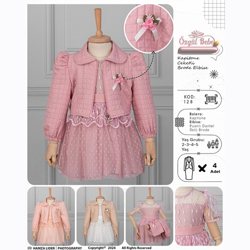 Özgül 128 Kız Çocuk Kapitone Ceketli Brode Elbise 2-5 Yaş