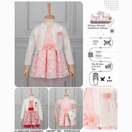 Özgül 121 Kız Çocuk Dalgıç Dantelli Triko Ceketli Tül Elbise 2-5 Yaş