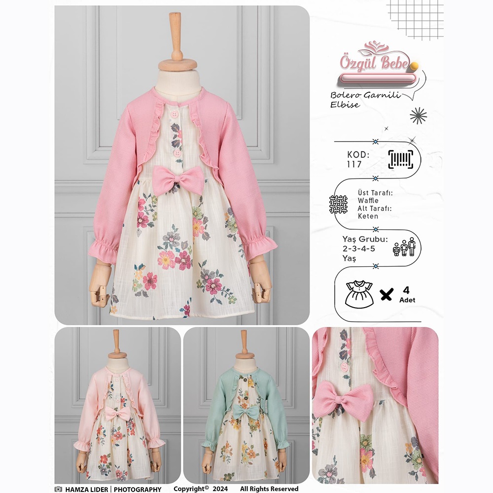 Özgül 117 Kız Çocuk Çiçek Desenli Bolerolu Garnili Elbise 2-5 Yaş