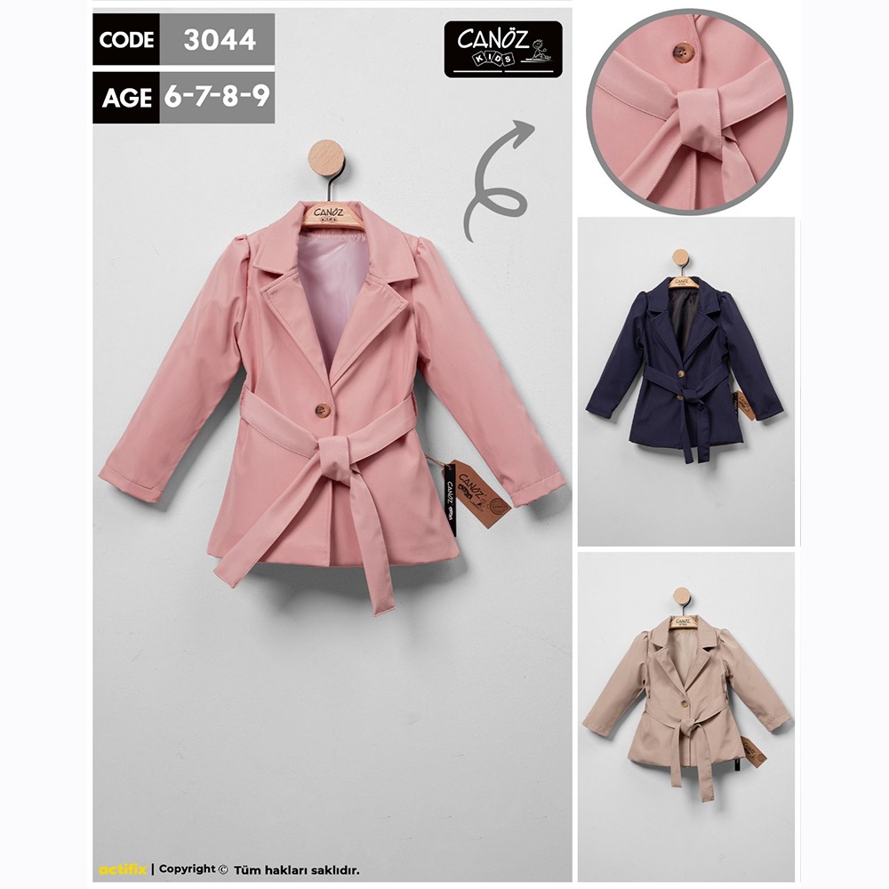 Canöz 3044 Kız Çocuk Astarlı Trençkont 6-9 Yaş - Pudra