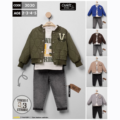 Canöz 3030 Erkek Çocuk Kolej Ceketli 3 Lü Takım 1-4 Yaş - Gri