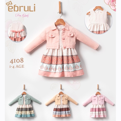 Ebruli 4108 Kız Çocuk Eteği Sulu Ceketli Elbise 1-2-3-4 Yaş