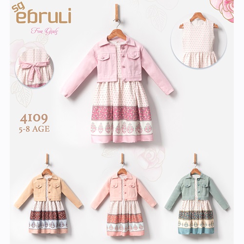 Ebruli 4109 Kız Çocuk Eteği Sulu Ceketli Elbise 5-8 Yaş