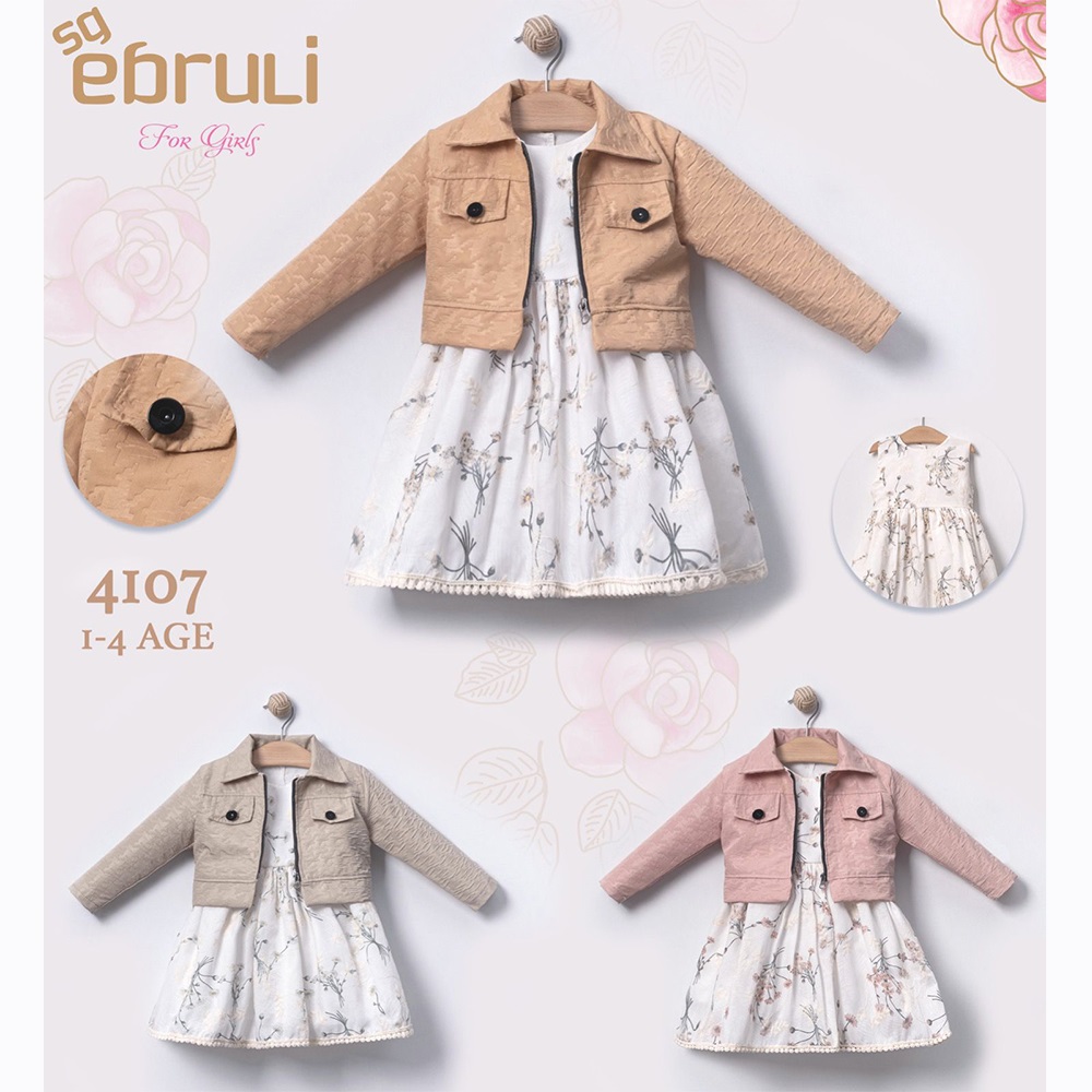 Ebruli 4007 Kız Çocuk 3 Katlı Dantelli Triko Ceketli Elbise 1-2-3-4 Yaş