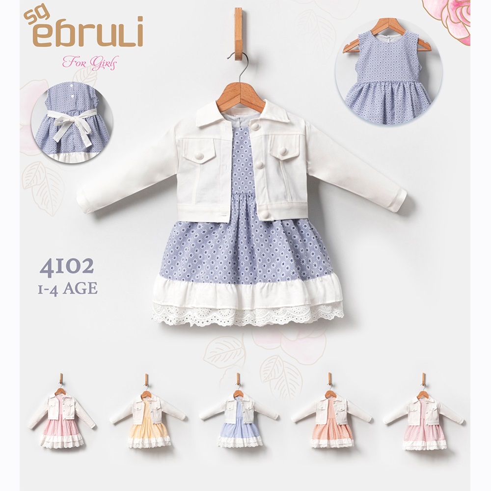 Ebruli 4102 Kız Çocuk Çiçek Desenli Ceketli Elbise 1-2-3-4 Yaş