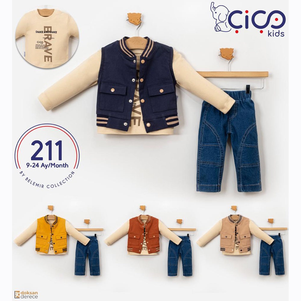 Çiço Kids 211 Erkek Bebe Ribana Ceketli 3 Lü Takım 9-24 Ay