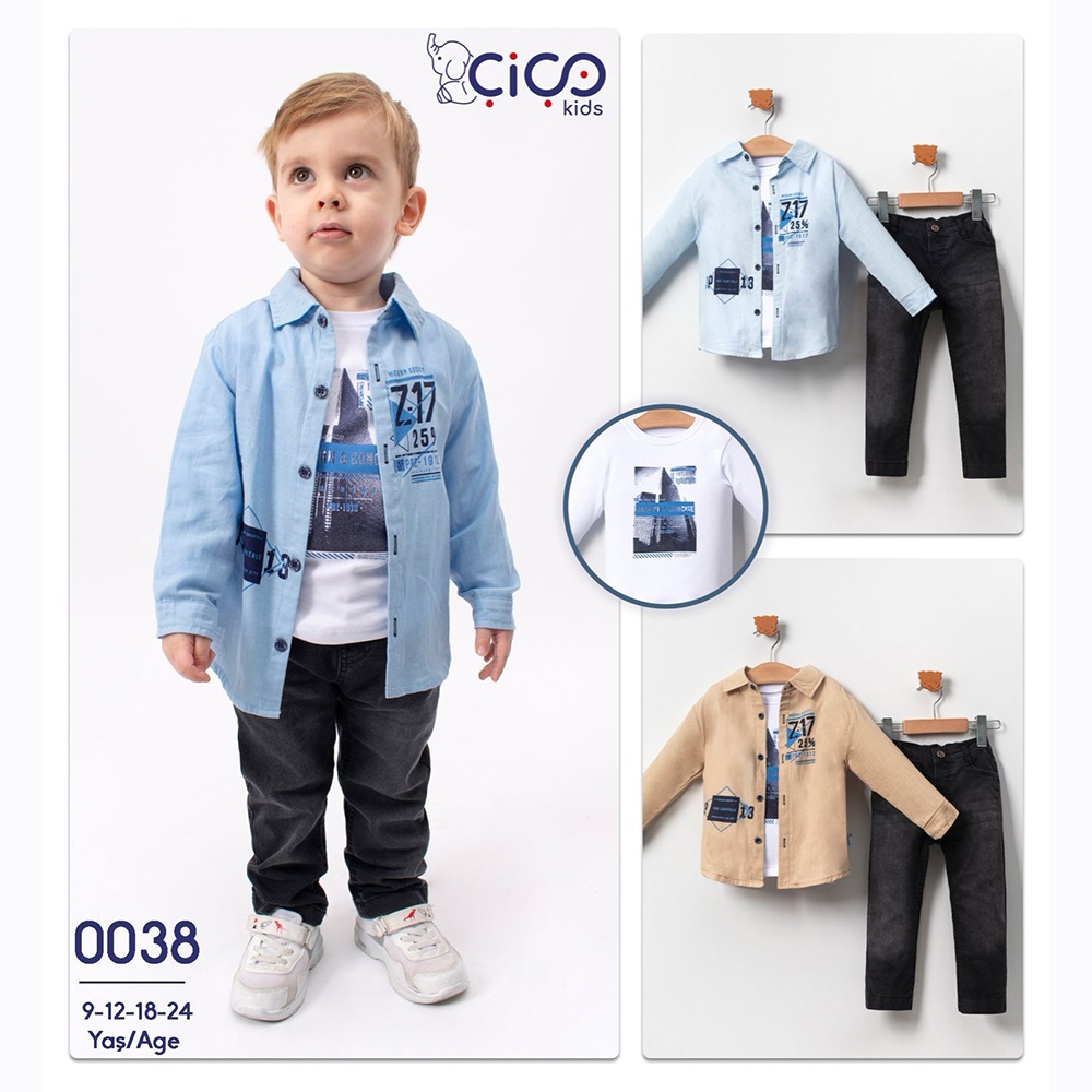 Çiço Kids 0038 Erkek Bebe Baskılı Gömlek 3 Lü Takım 9-24 Ay