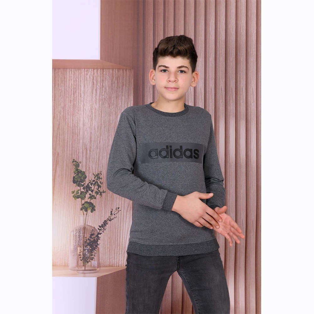 Adidas Çocuk 0703 Erkek Çocuk 2 İp Adidas Baskılı Sweat 9-12 Yaş - Gri - 9-12 YAŞ