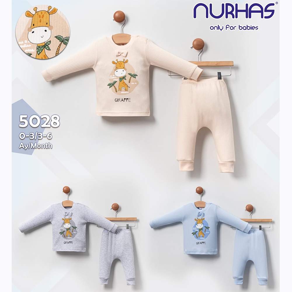 Nurhas 5028 Bebe Penye Zürafa Baskılı 2 Li Takım 3-6 Ay