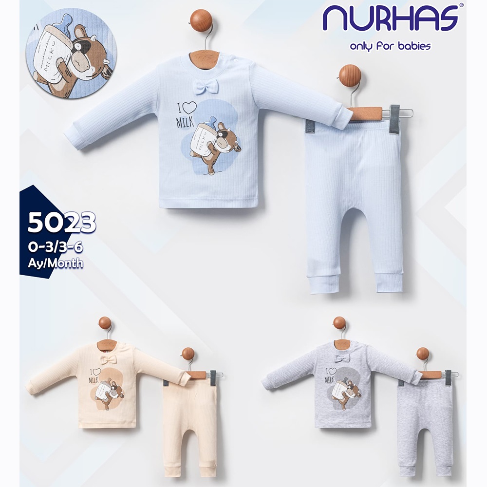 Nurhas 5023 Bebe Penye İnek Baskılı 2 Li Takım 3-6 Ay