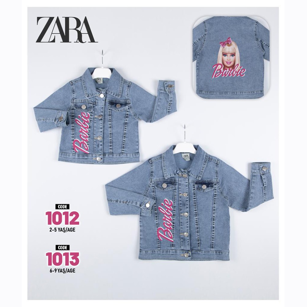 Zara 1013 Kız Çocuk Barbie Baskılı Kot Ceket 6-9 Yaş