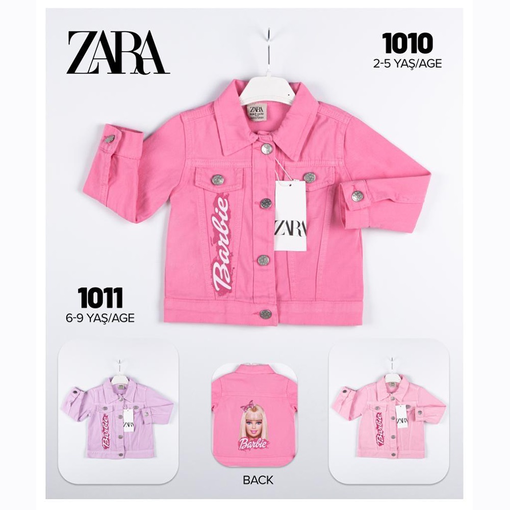 Zara 1011 Kız Çocuk Barbie Baskılı Kot Ceket 6-9 Yaş