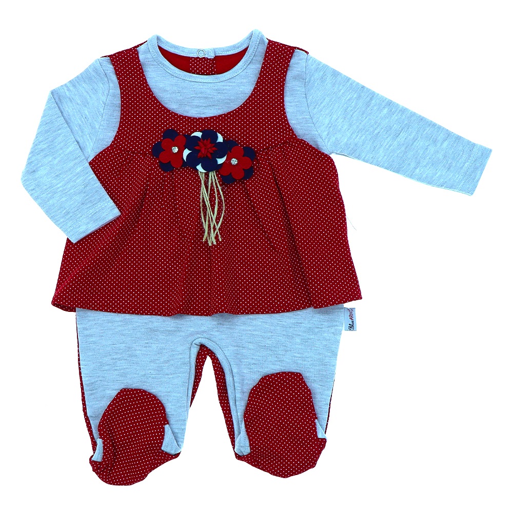 Blue Armi 846 Kız Bebe Puanlı Aksesuarlı Penye Tulum 3-9 Ay