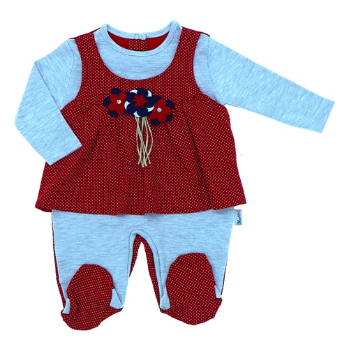 Blue Armi 846 Kız Bebe Puanlı Aksesuarlı Penye Tulum 3-9 Ay