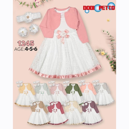 Dodi Petto 1245 Kız Çocuk Uzun Kol Bolerolu Bandanalı Elbise 4-6 Yaş - Yeşil - 4-5-6 YAŞ