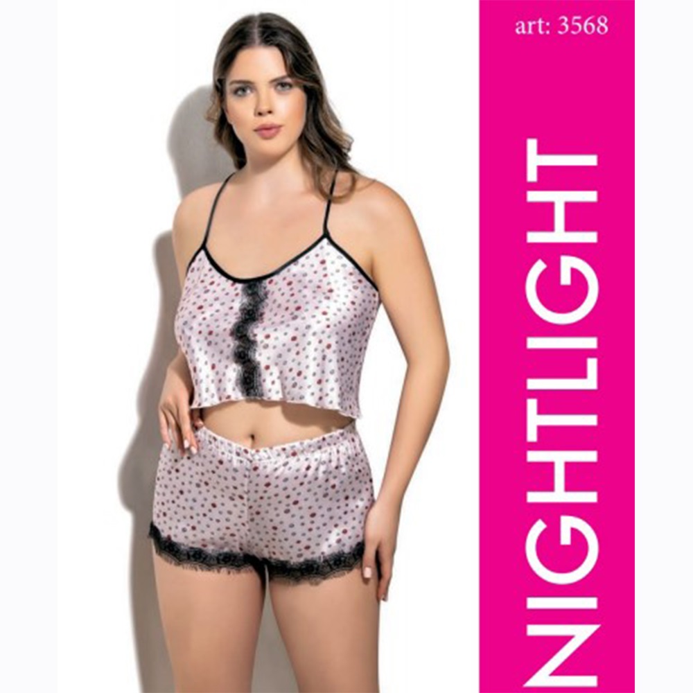 Nightlight 3568 Bayan Battal Saten Fantazi Gecelik - Pudra