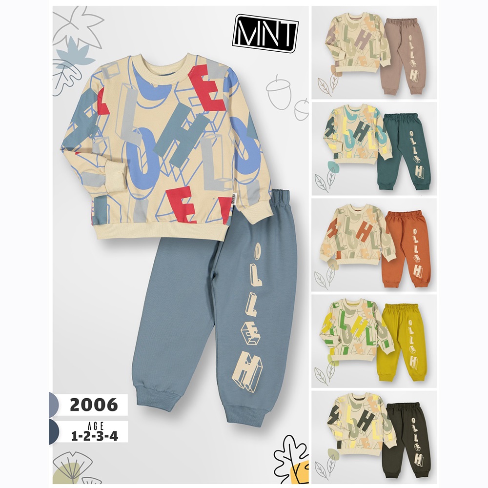 Menet Kids 2006 Erkek Çocuk Hello Baskılı Sıfır Yaka İkili takım 1-4 Yaş