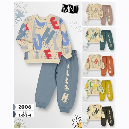 Menet Kids 2006 Erkek Çocuk Hello Baskılı Sıfır Yaka İkili takım 1-4 Yaş