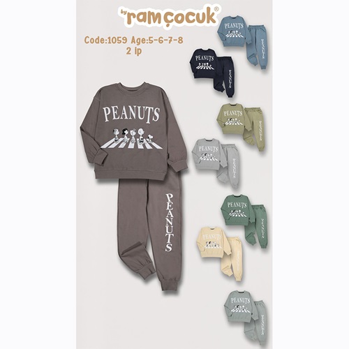 Ram 1059 Erkek Çocuk Peanuts Bas Sıfır Yaka Penye Takım 5-8 Yaş - A. Yeşil - 5-6-7-8 YAŞ