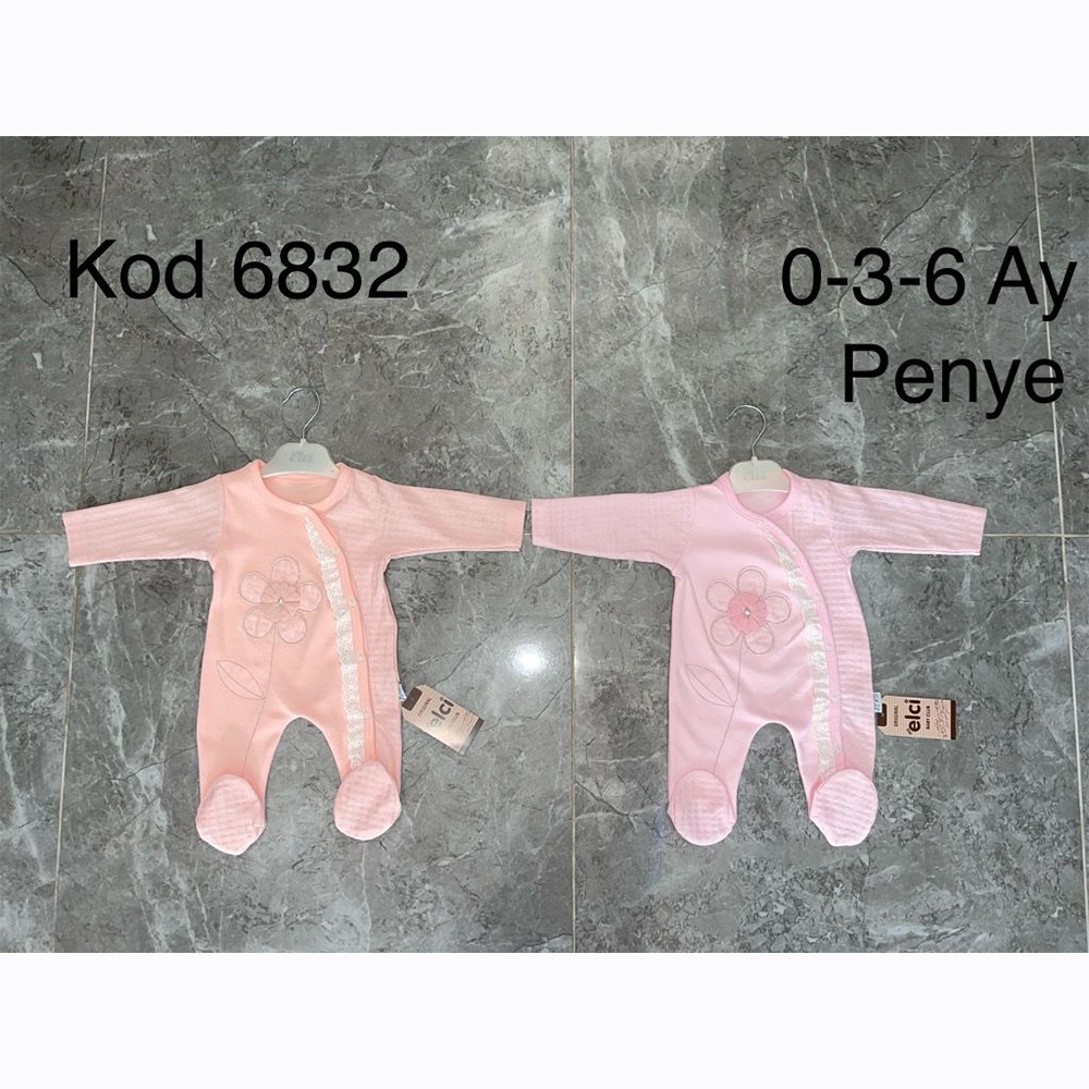 Elci 6832 Kız Bebe Penye Araba Nakışlı Tulum 0-3-6- Ay