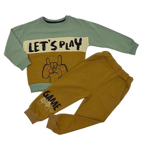 One Boys 621 Erkek Çocuk Sıfır Yaka Lets Play Baskılı 2 İp Takım 5-8 Yaş - Saks - 5-6-7-8 YAŞ