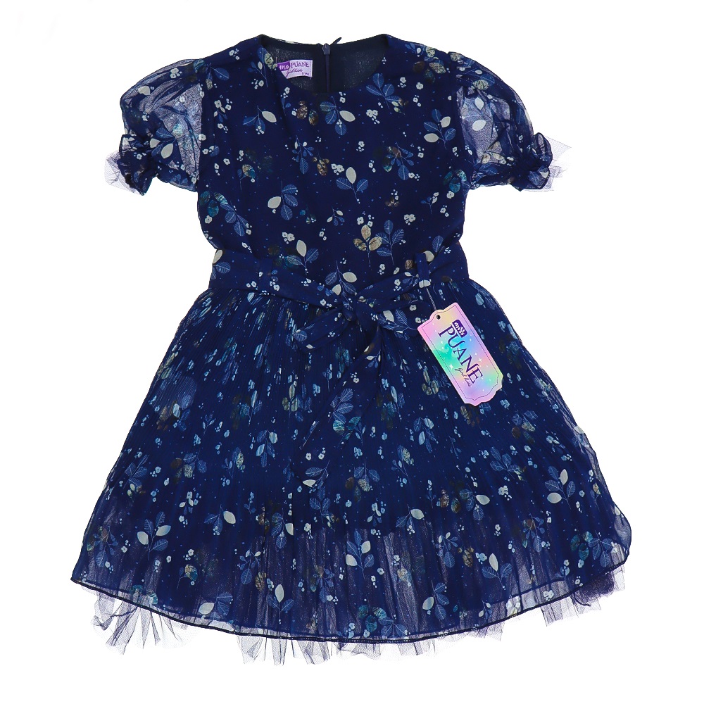 Mıncırık 1035 Kız Çocuk Etek Ucu Piliseli Kısa Kol Elbise 5-8 Yaş- G.Kurusu - 5-8 YAŞ