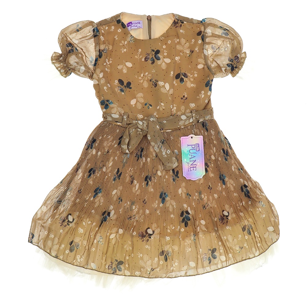 Mıncırık 1035 Kız Çocuk Etek Ucu Piliseli Kısa Kol Elbise 5-8 Yaş- G.Kurusu - 5-8 YAŞ