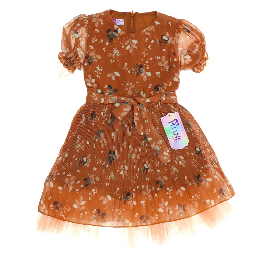 Mıncırık 1035 Kız Çocuk Etek Ucu Piliseli Kısa Kol Elbise 5-8 Yaş- G.Kurusu - 5-8 YAŞ