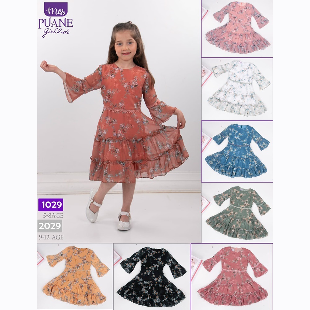 Mıncırık 1029 Kız Çocuk Katkatlı Kısa Kol Elbise 5-8 Yaş- Kiremit - 5-8 YAŞ