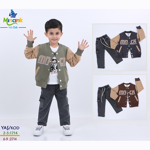 Mıncırık Kids 2714 Erkek Çocuk 2 İp Mnck Nakışlı 3 Lü Takım 6-9 Yaş - Haki - 6-7-8-9 YAŞ