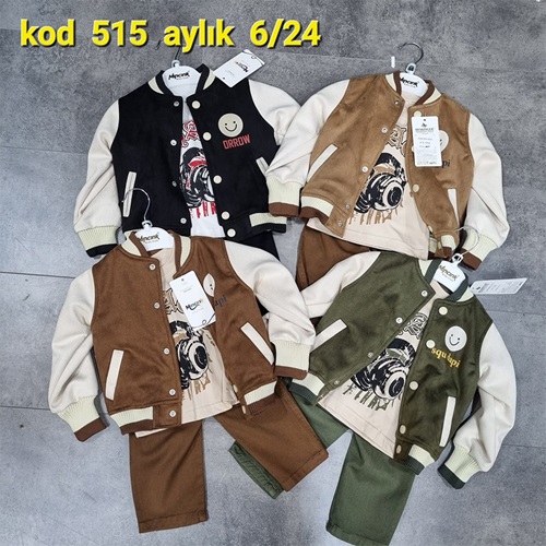 Mıncırık Kids 515 Erkek Bebe Spu Dapi Baskılı Düğmeli Ceketli 3 Lü Takım 624 Ay - Siyah - 06-24 AY