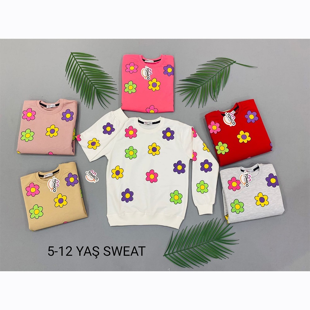 Erenbey 93022 Kız Çocuk Penye Papatya Baskılı Sweat 9-12 Yaş - Gri - 9-12 YAŞ