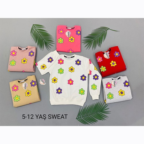 Erenbey 93022 Kız Çocuk Penye Papatya Baskılı Sweat 9-12 Yaş - Gri - 9-12 YAŞ