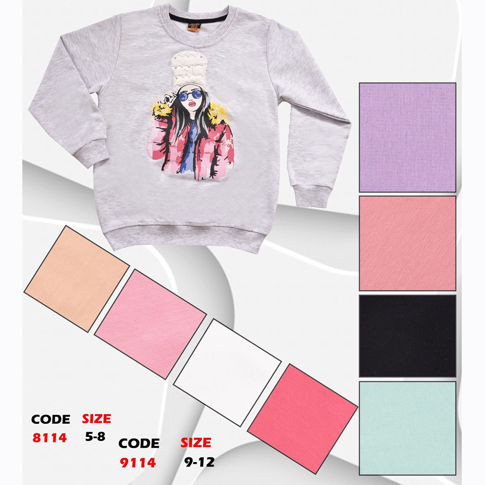 Kırmızı 9114 Kız Çocuk Şapkalı Kız Baskılı Sıfır Yaka 2 İp Penye Sweat 9-12 Yaş