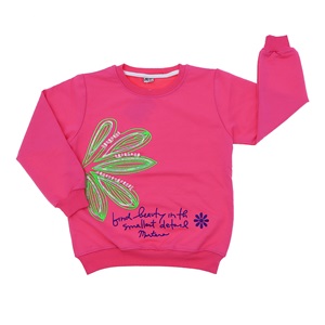 Kırmızı 8118 Kız Çocuk Pullu Papatya Nakışlı Sıfır Yaka 2 İp Penye Sweat 5-8 Yaş